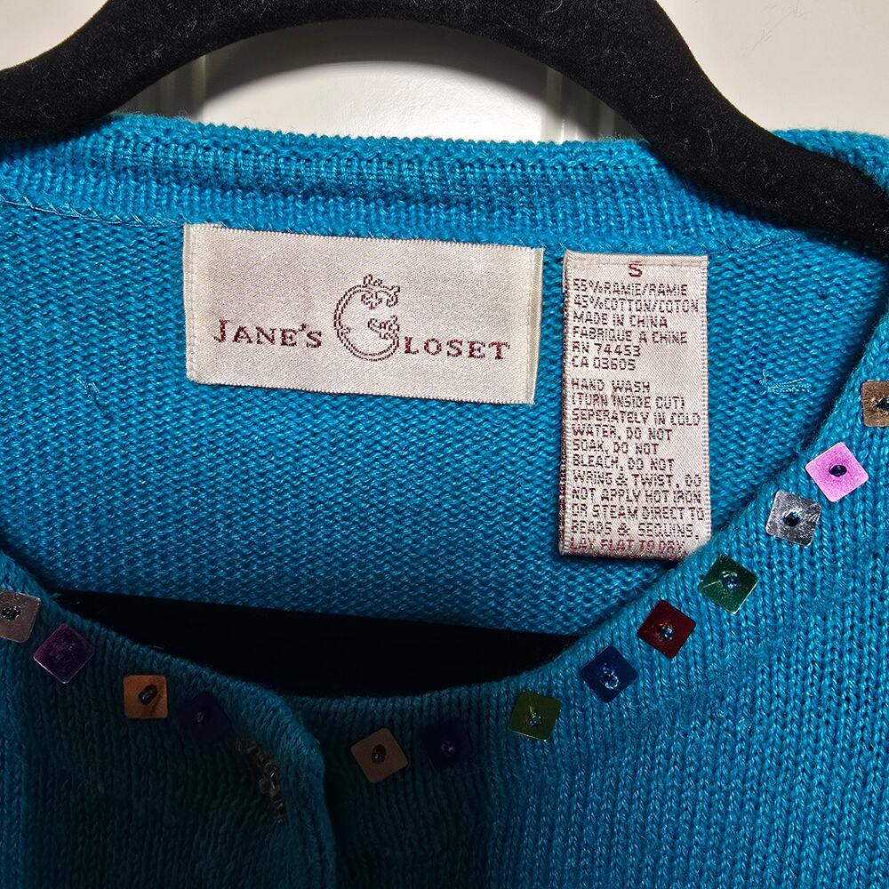 Vintage Jones Closet Button Up Sweater with Sequins Birthday Presents Motiff S - Picture 4 of 8